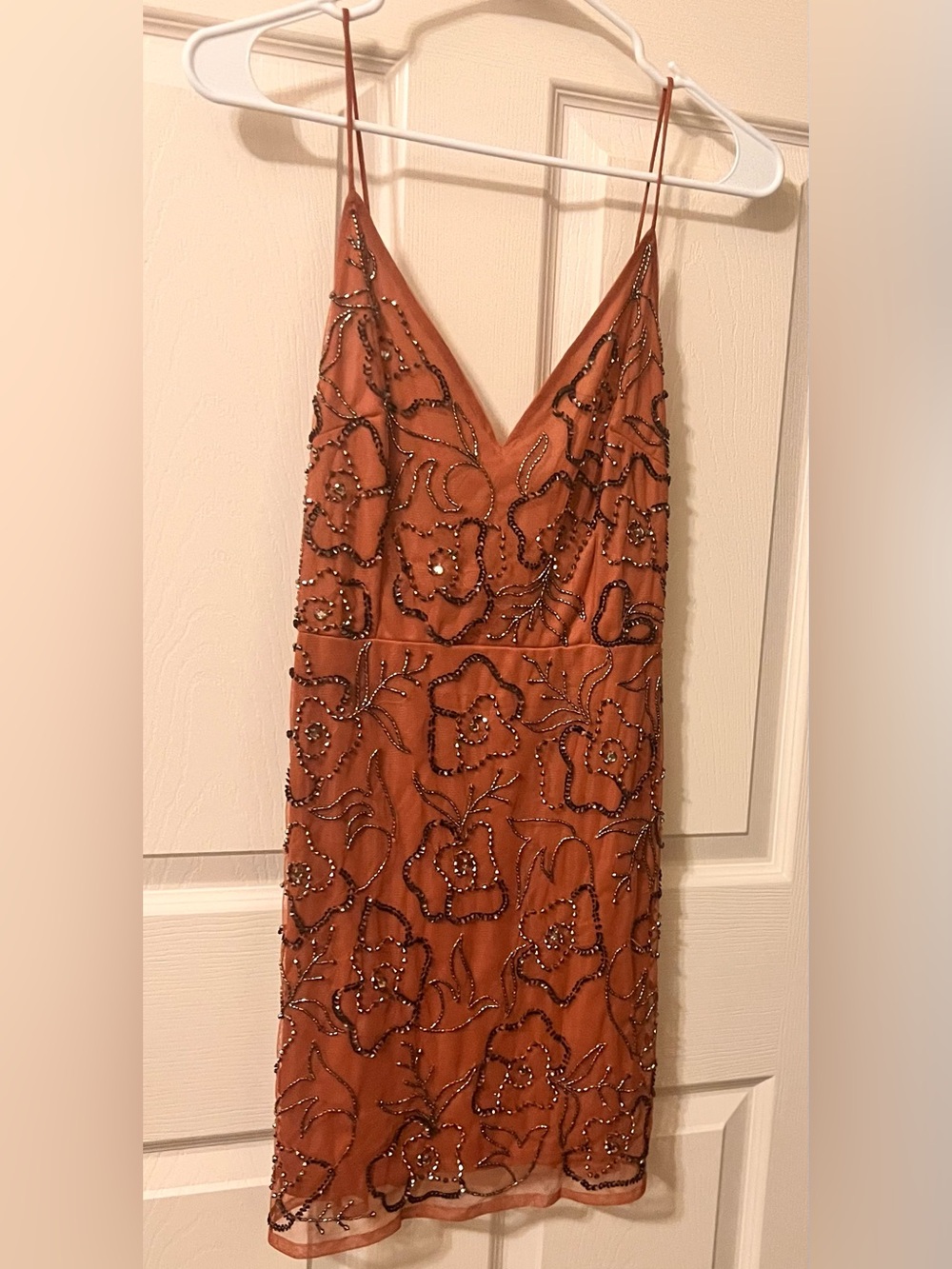 Altar'd State Rust Beaded Spaghetti Strap  Slip Dress